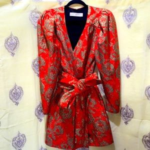 HAPPY NATURE FLORAL RED/GOLD HOLIDAY WRAP DRESS SZ 8